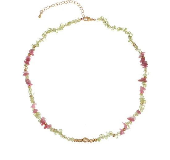 Necklace | green pink blossom