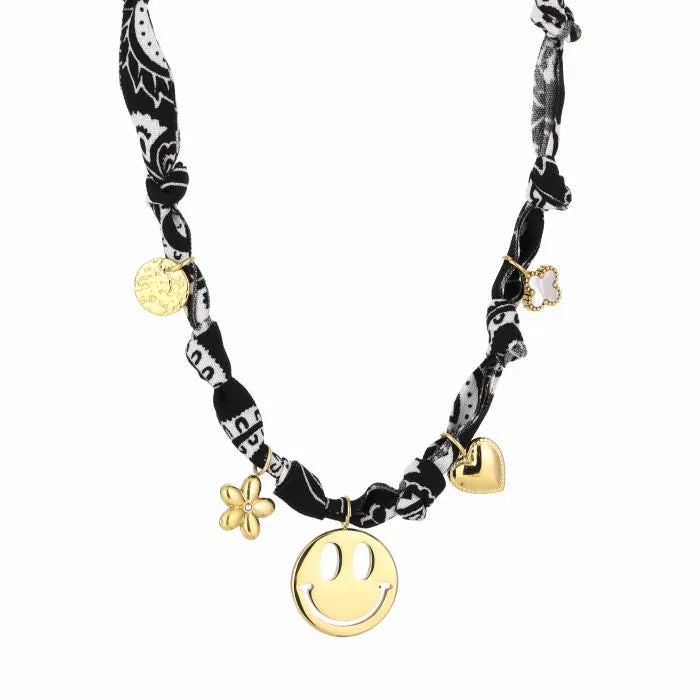 Necklace | gevlochten black smiley