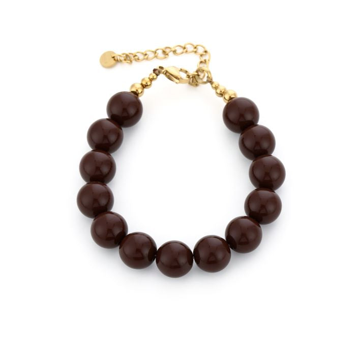 Bracelet | Bold kralen bruin