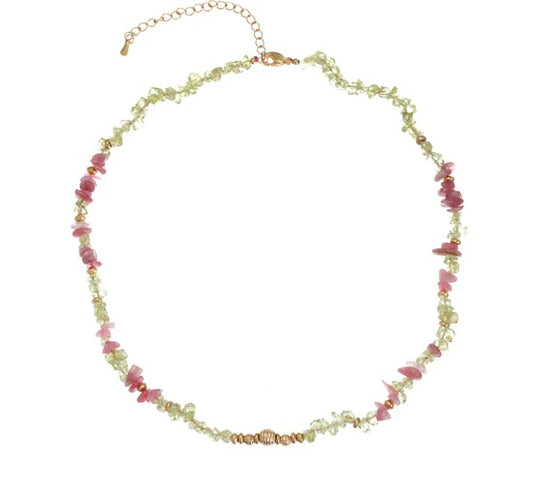Necklace | green pink blossom