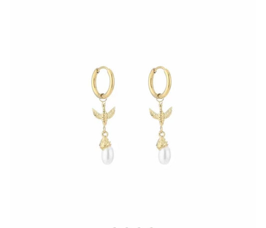 Earring |  Pearl bird