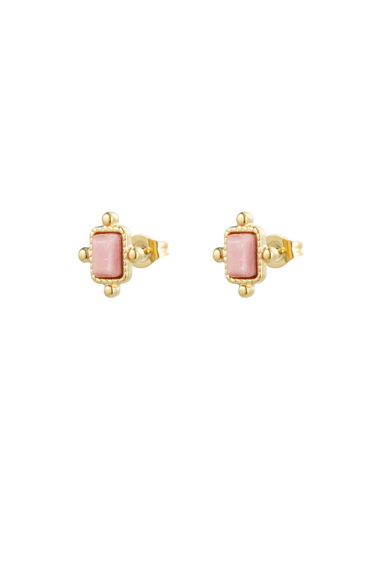 Earring |  Dot square pink