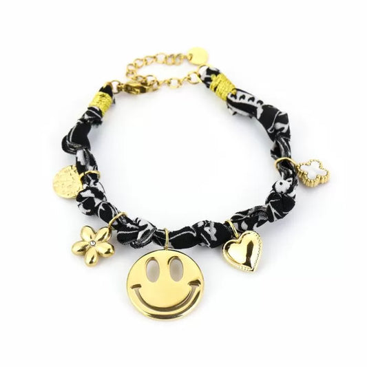 Bracelet | Gevlochten zwart smiley