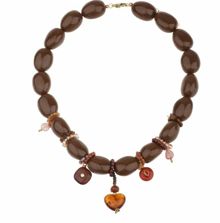 Necklace | Statement big Blossom pink Brown