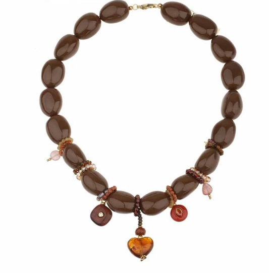 Necklace | Statement big Blossom pink Brown