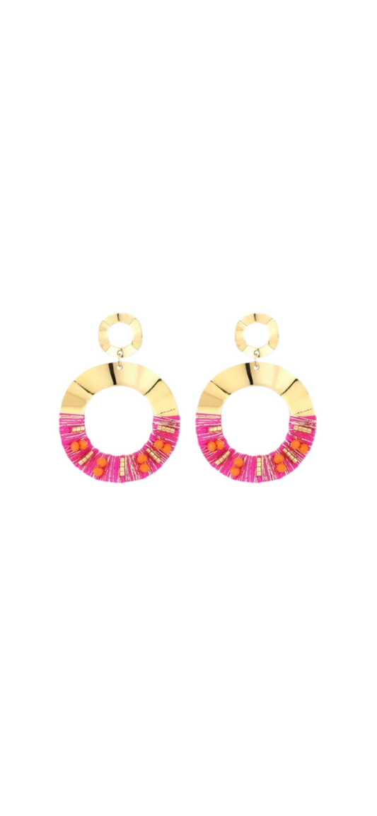 Earring |  Statement gold fushia