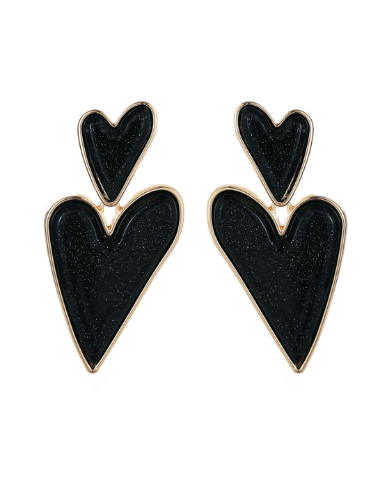 Earring |  Big hearts black  blossom