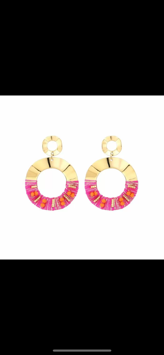 Earring |  Statement gold fushia