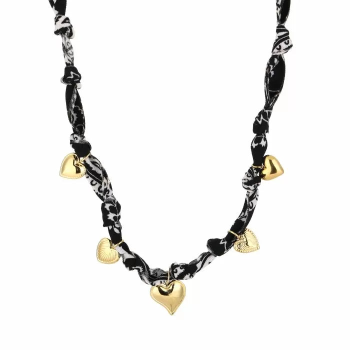 Necklace | gevlochten black hearts