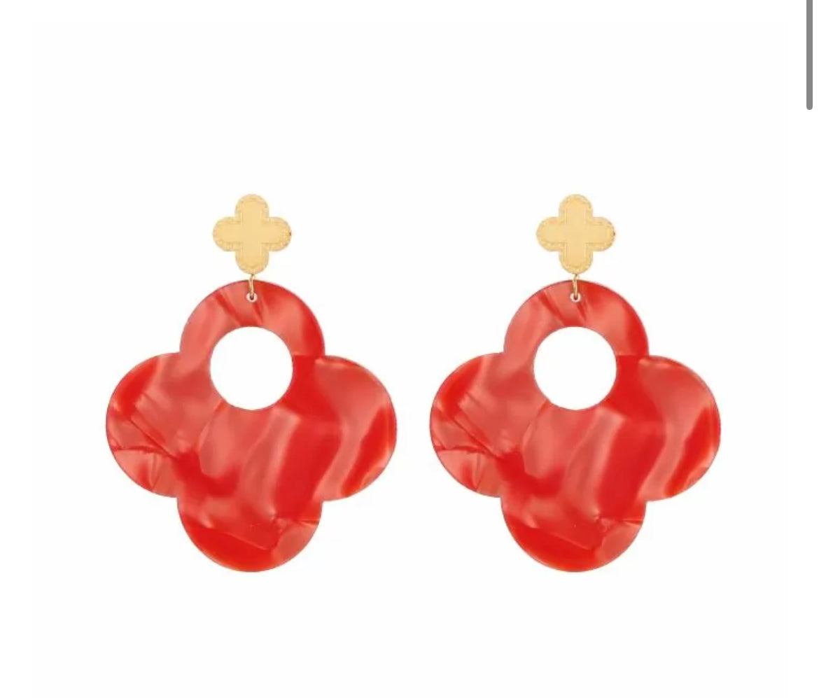 Earring |  Statement klaver coral