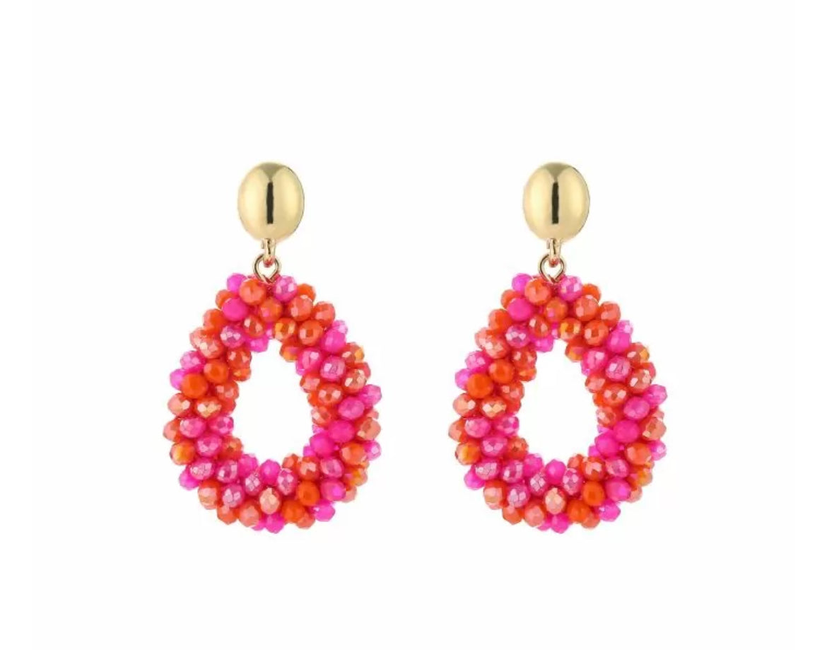 Earring |  Statement druppel pink red