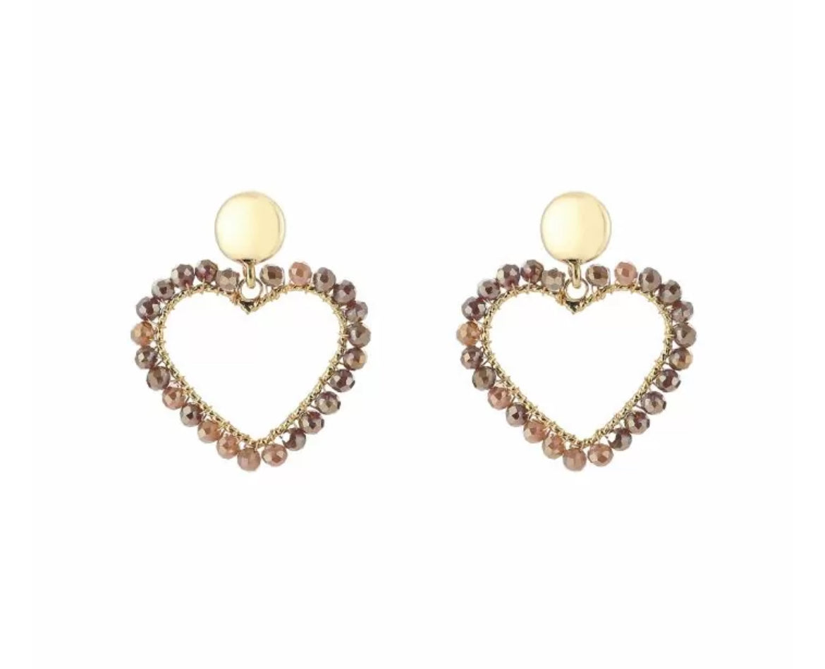 Earring |  Statement heart taupe