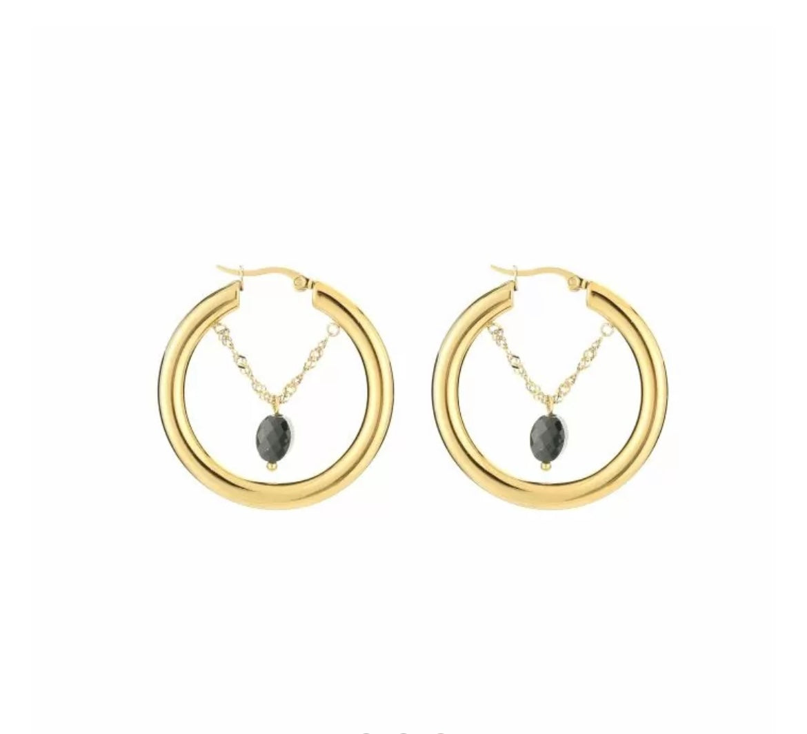 Earring | Hoop black chain