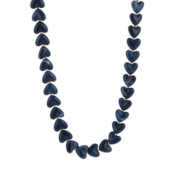 Necklace | Bold kralenn Hearts navy